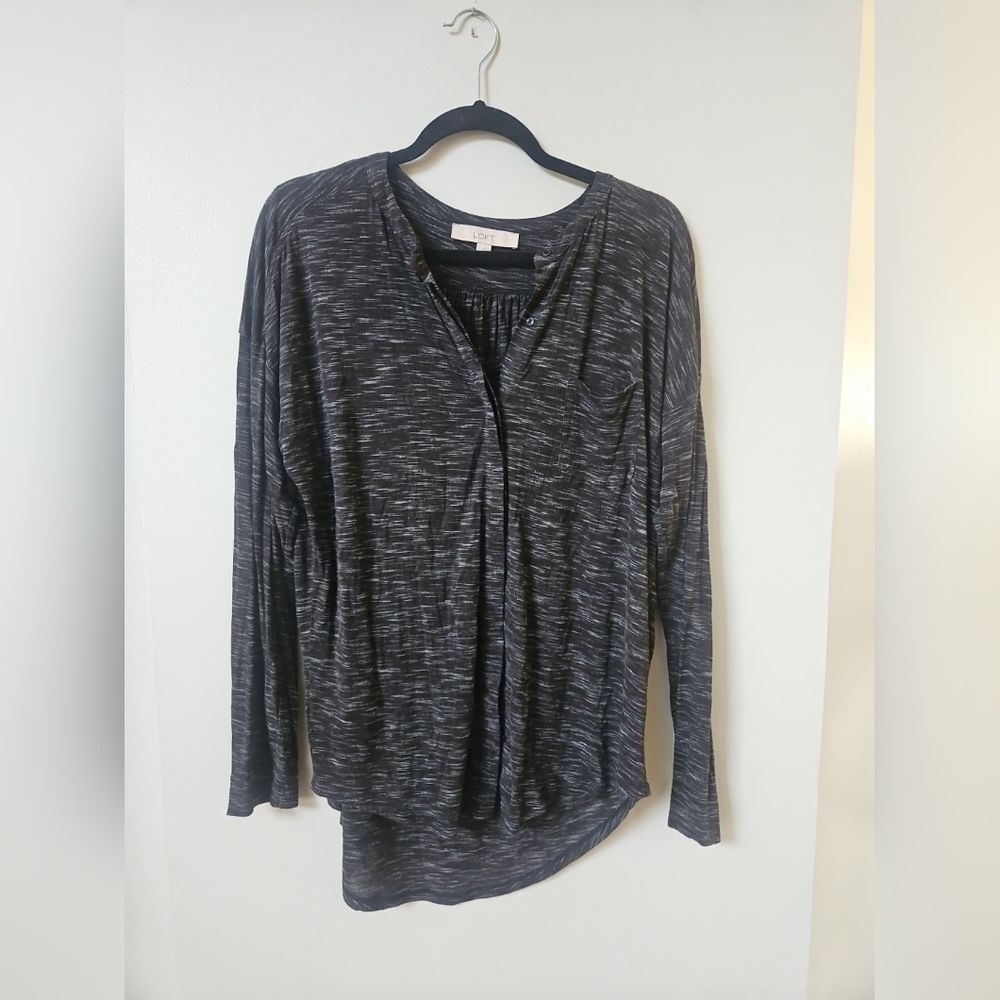 LOFT Soft jersey Women’s Button Up Shirt - Grey Size Large
